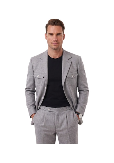 Deepsea Erkek Gri Safari Ceketli Slim Fit 2'li Takım Elbise Pileli Duble Paça Pantolon 2600723 Deepsea Erkek Gri Safari Ceketli Slim Fit 2'li Takım Elbise Pileli Duble Paça Pantolon 2600723
