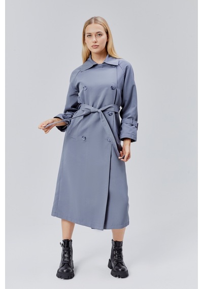 Gri Oversize Kuşaklı Trençkot