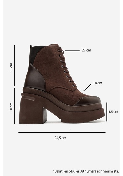 Luvi Shoes Norton Kahverengi Süet Bağcıklı Fermuarlı Kadın Platform Topuklu Bot