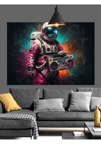 Astronot Komik Uzay Macerası Dekoratif Kanvas - Mdf Ahşap Tablo