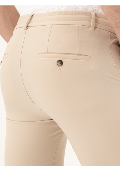 Cacharel Bej Slim Fit Beli Bağcıklı Pantolon