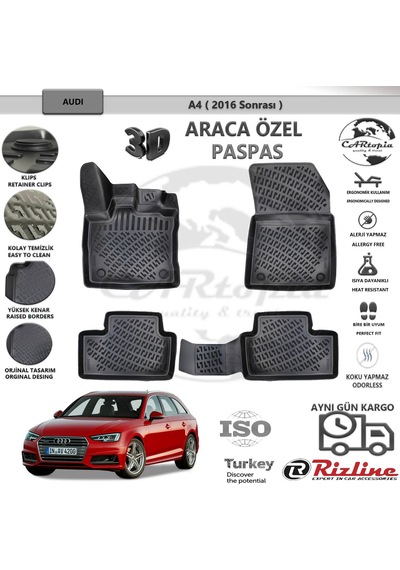 Audi A4 B9 / 2015 Sonrası / Siyah / Rizline Paspas