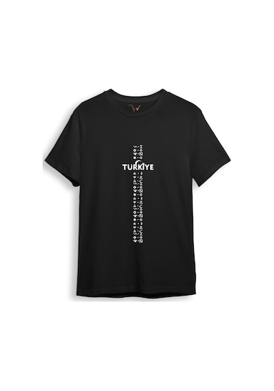 Bozkurt Göktürk Alfabesi Türkiye Sembolleri Yazısı Ve Ay Yıldız Ve Hilal Baskılı Regular Fit T-shirt Siyah Bozkurt Göktürk Alfabesi Türkiye Sembolleri Yazısı Ve Ay Yıldız Ve Hilal Baskılı Regular Fit T-shirt Siyah
