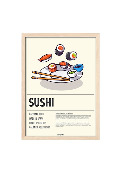 Sushi Ahşap Çerçeveli Poster, Dekoratif Mutfak Duvar Tablosu