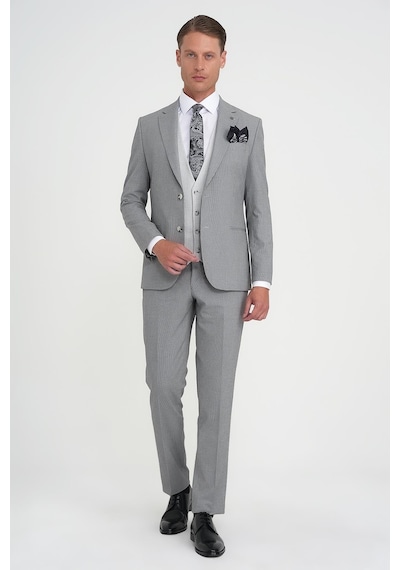 Efor Slim Fit Fleto Cep Pötikare Desenli Yelekli Siyah Takım Elbise Tk 922 Siyah