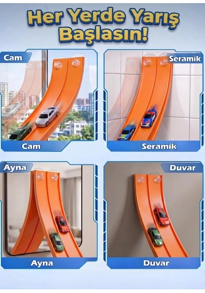 Crazy Road 360 Esnek Yarış Pisti Fast Track 4.5 Metre Esnek Oyuncak Yarış Pisti Seti Turuncu