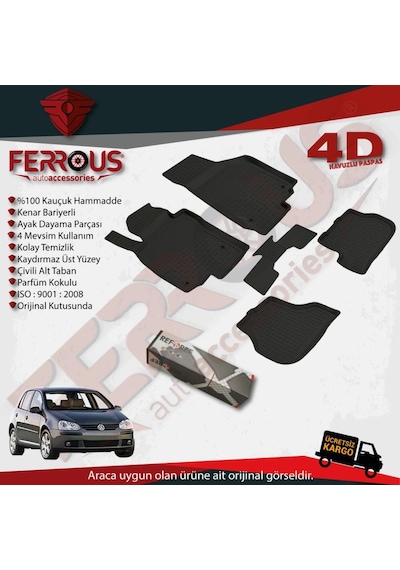 Turkmenaksesuar Volkswagen Golf 5 Refref 4D Havuzlu Kauçuk Paspas 2004 2008 Siyah