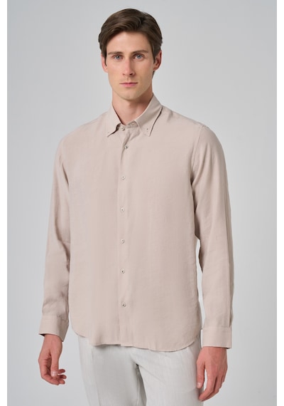 Morven Erkek Bej Trend Düz Desen Dynamic Fit Düğmeli Yaka Gömlek 25ms004030653 Bej Bej