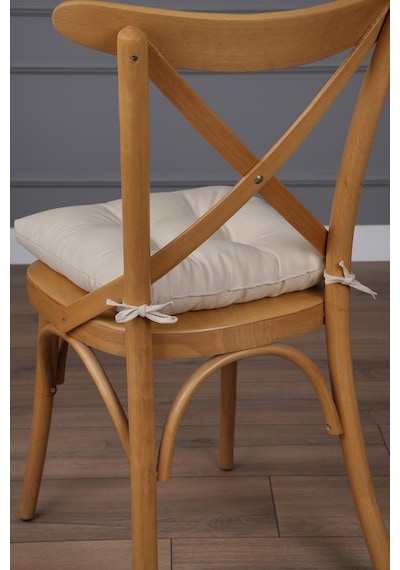 Altınpamuk 4'lü Lüx Gold Pofidik Bej Sandalye Minderi Özel Dikişli Bağcıklı 40x40cm Bej