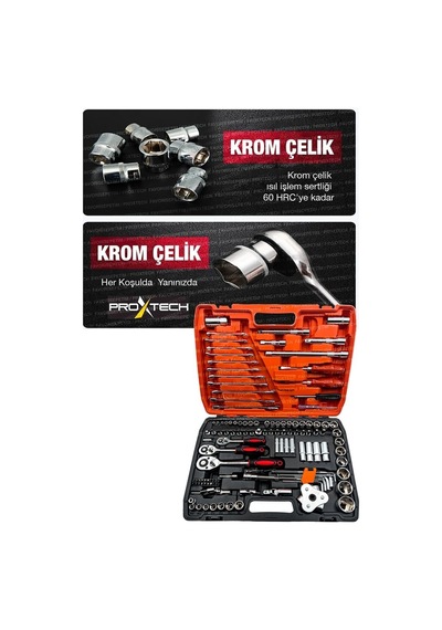 Profesyonel Mekanik Krom Çelik Premium Kalite 121 Parça Lokma Takımı 1/2-1/4-3/8 Full Set