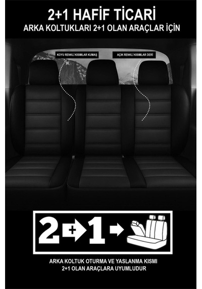Tegin Jetdrive Ticari Araç 2+1 Üniversal Siyah Deri Koltuk Kılıfı Tam Set 5 Koltuk Airbag, Cepli