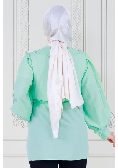 Sevitli Yakası Taş Çakım Tunik-yeşil-3648-yeşil Yeşil