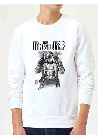 The Punisher Frank Castle Baskılı Beyaz Erkek Örme Sweatshirt