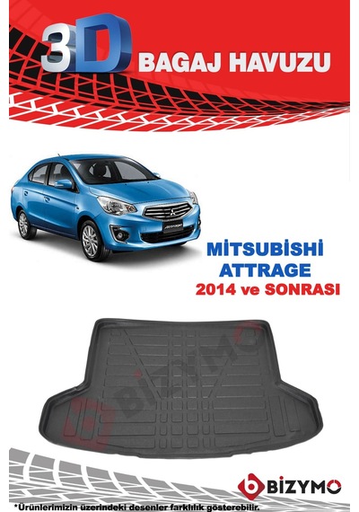 Mitsubishi Attrage Sedan 2014 ve Sonrası 3D Bagaj Havuzu Bizymo