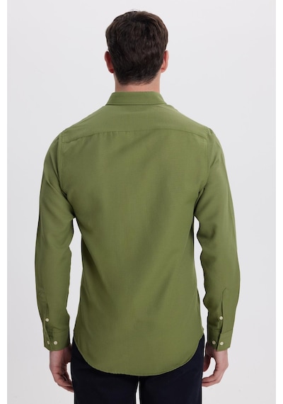 Tudors Erkek Slim Fit Dar Kesim Düz Oxford Armalı Yaka Düğmeli Yeşil Spor Gömlek-42014 Yeşil