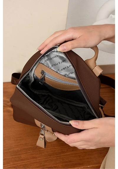 Just Polo Kadın Orta Boy Ayarlanabilir Askılı Şık Lakost Sırt Çantası Shopper Kahverengi Vizon