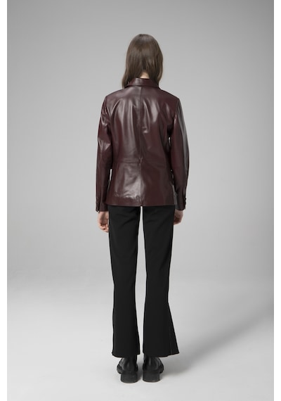 Dericlub Wm011 Gerçek Deri Kadın Blazer Ceket Bordo