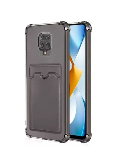 Xiaomi Redmi Note 9 Pro Kılıf Kartlıklı Darbe Korumalı Silikon + Ekran Koruyucu Füme