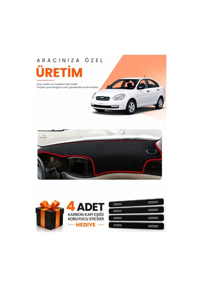 Hyundai Accent Era 2006-2011 Uyumlu Torpido Koruma Örtüsü Oto Kılıfı - Siyah Kırmızı