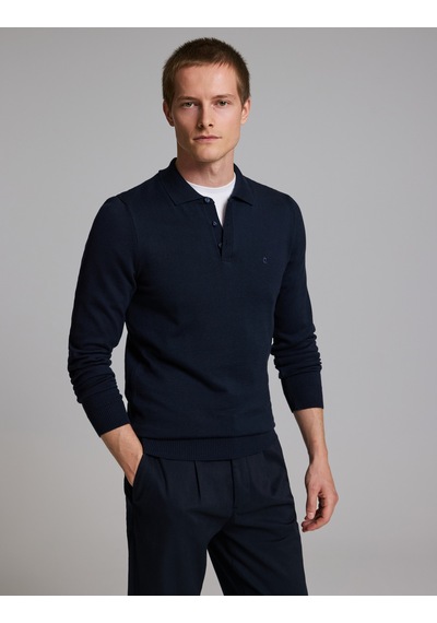 Pierre Cardin Lacivert Slim Fit Düğmeli Polo Yaka Basic Triko Kazak 50333894-vr033