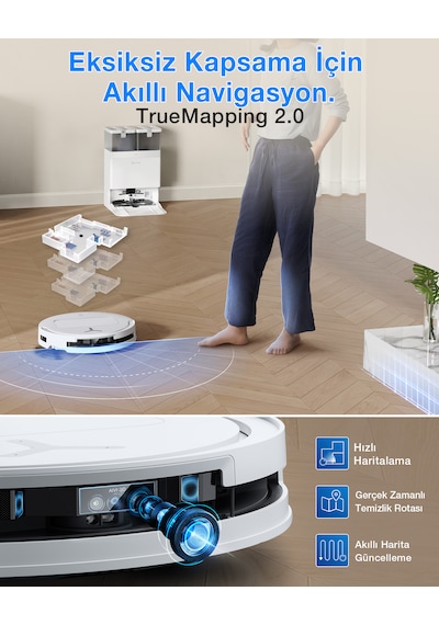 Ecovacs Deebot T50S Omni Robot Süpürge 25000 Pa Emiş Gücü Beyaz