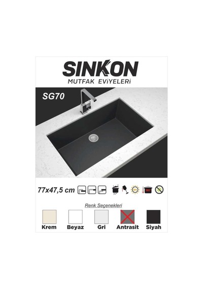 Sinkon Antrasit Granit Eviye 77 x 47.5 - Sg70 - Sinkon
