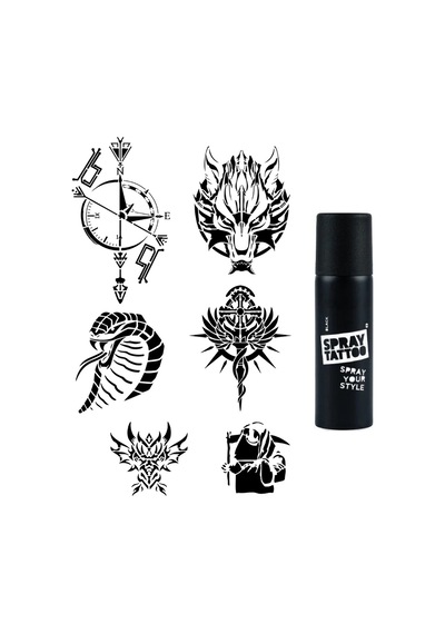 Pusula Kobra Modelleri Spray Tattoo Geçici Dövme Seti Dark Siyah Sprey