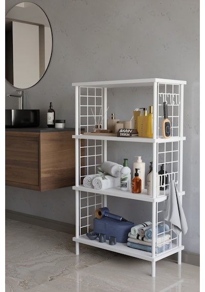 4 Katlı Çevir Kur Beyaz Metal Telli Banyo Rafı Çok Amaçlı Düzenleyici, Organizer Stand Banyo Dolabı Beyaz