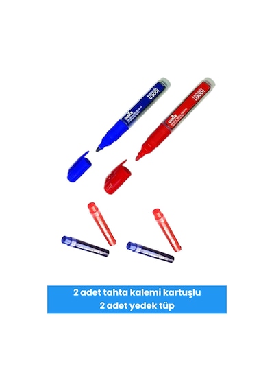 2 Adet Tahta Kalemi Kartuşlu 2 Adet Yedek Tüp Mavi Ve Kırmızı Çok Renkli
