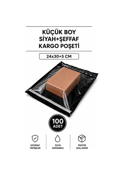 Tedar Küçük Boy Siyah Şeffaf Kargo Poşeti 24x30+5 Cm 100 Adet Najmaddin