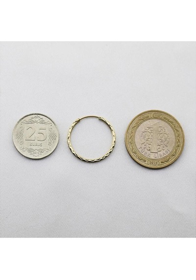 Yıldız Kalemli Altın Halka Küpe Çapı: 2.2 Cm Sarı Altın