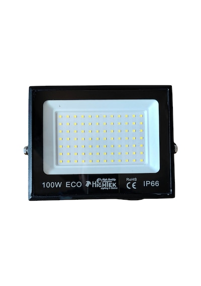 100 Watt Led Projektör Beyaz Işık 9000 Lümen Ip66 Slim Siyah Kasa