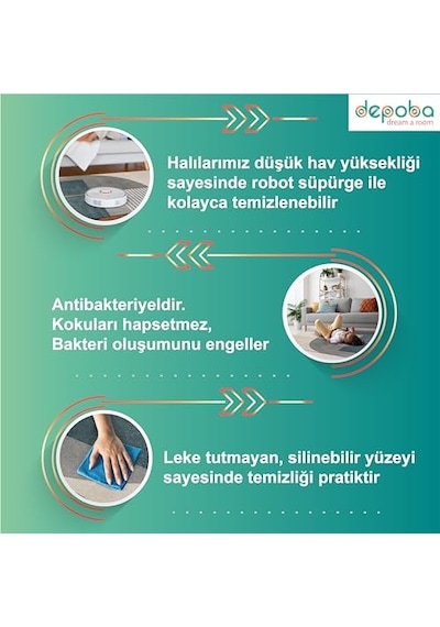 Nandy Kadife Kaymaz Pamuk Tabanlı Yıkanabilir Antibakteriyel Salon Halısı 200x300 Genel