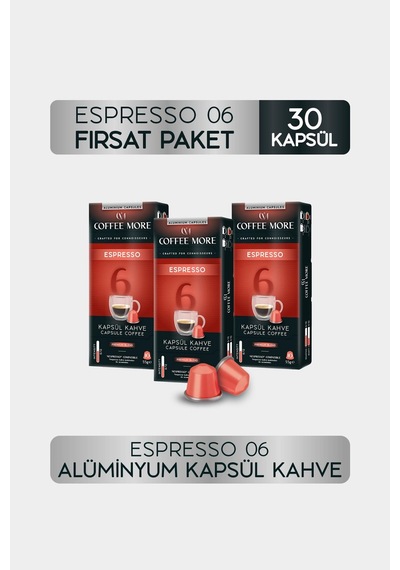 Coffee More 6 Espresso Kapsül Kahve 10 X 3 Paket 30 Adet Nespresso Uyumlu Kapsül Kahve