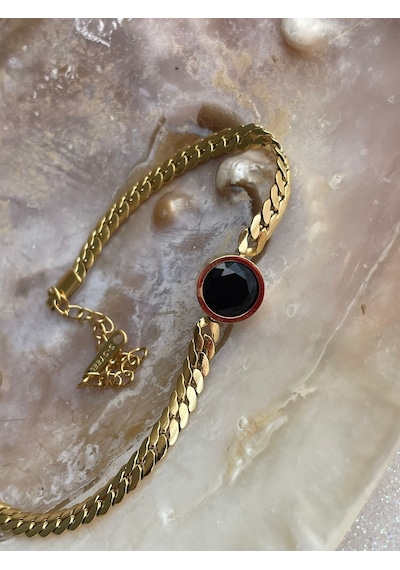 Siyah Taşlı Çelik Minimal Gold Şık Bileklik Çok Renkli
