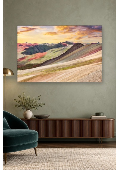 Fida Gün Batımında Gökkuşağı Dağları Canvas Tablo Çok Renkli