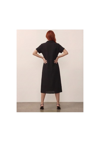 Denizege Üç Düğme Müslin Elbise Siyah Siyah