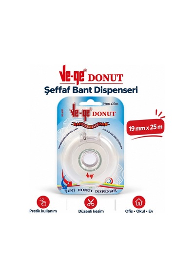 Donut Şeffaf Bant Dispenseri 19 Mm X 25 M 1 Adet