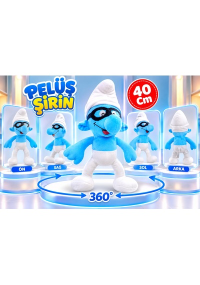 Oyuncak Peluş Şirinler Şirin Baba-şirine-gözlüklü Şirin-gülen Şirin Sevimli Oyun Arkadaşı Hediyelik 40 Cm Mavi - Siyah