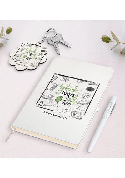 Kişiye Özel Öğretmenler Gününüz Kutlu Olsun Beyaz Defter Kalem Ve N11.13169
