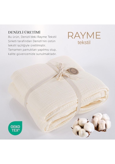 Rayme Tekstıl Müslin Yatak Örtüsü Seti Tek Kişilik, Şık Düz Renk 100% Pamuk 4 Kat Muslin Yastık Kılıflı Pike Diğer