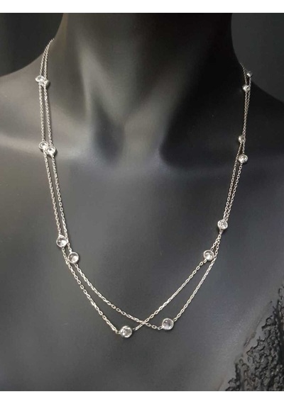 Vog Zirconia Büyük Taşlı Uzun Boy 90 Cm Beyaz Renk 925 Ayar Gümüş Sevgiliye,anneye,arkadaşa Kolye