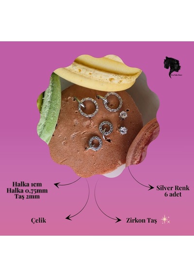 6'lı Halka Model Zirkon Taşlı Silver Renk Küpe Seti Gümüş