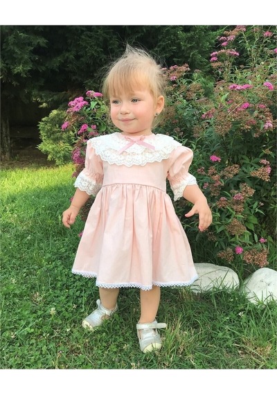 Dantel Yaka Detaylı Pembe Kız Çocuk Bebek Elbise 001 Dantel Yaka Detaylı Pembe Kız Çocuk Bebek Elbise 001