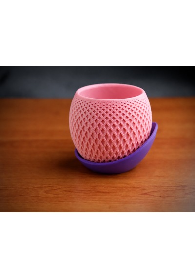 3d Baskı Küre Saksı - Kafes Dokulu İki Parçalı Dekoratif Saksı - Pembe-mor