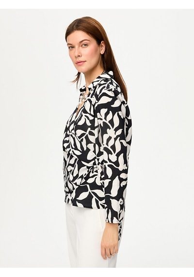 Monochrome Desen Beli Bağcık Detaylı Uzun Kol Bluz S26blz018 Us26blz01810 Siyah