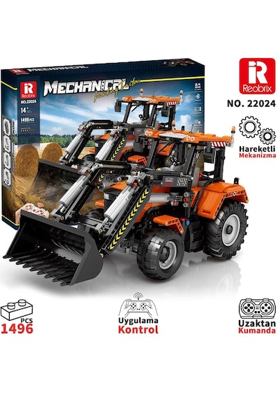 Reobrix Technic 22024 Kepçeli Traktör Loading Tractor Kumanda&motorlu Yaratıcı Yapı Blok Seti Building Blocks- 1496 Parça