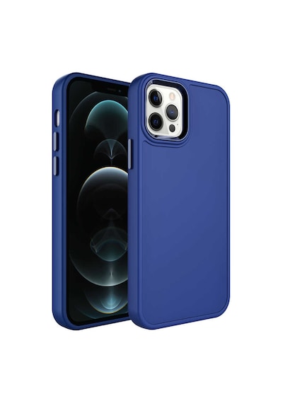 Zore Apple Uyumlu iPhone 12 Pro Max  Metal Çerçeve Ve Buton Tasarımlı Sert Botox Kılıf-l Lacivert