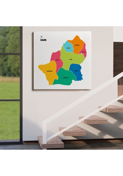 Kars İli Ve İlçeler Haritası Dekoratif Kanvas Tablo 1379 50 X 50