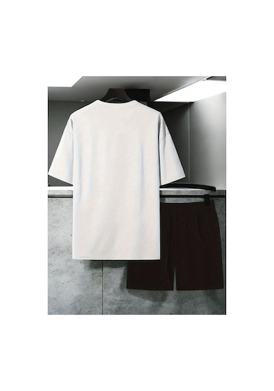 Uyguntarz Unisex Papatya Kelebek Tasarım Basklı Tshirt Şort Takımı Beyaz